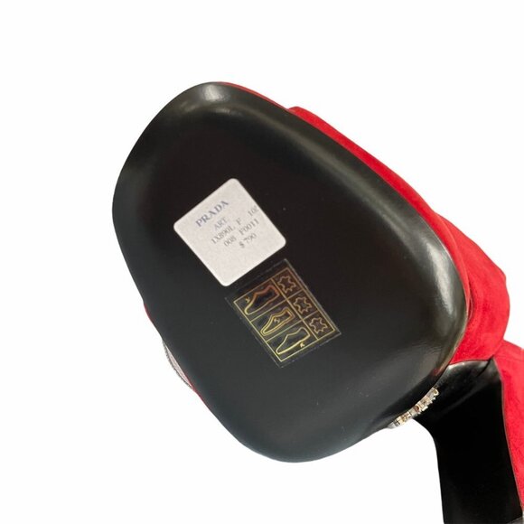 Prada Collection 1X890L Comoscio Women's Red Suede High Heel Pumps Shoes - Picture 11 of 13